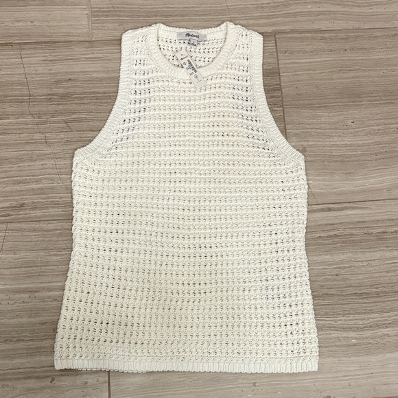 NWT Madewell Cotton Cream Sleeveless Crochet Knit Sweater Tank Vest S - Picture 1 of 8